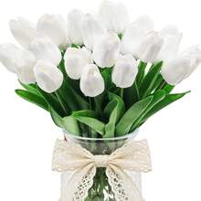 5/10/200pcs Artificial White Tulips With Green Stems, Plastic Flowers For DIY Crafts, Bridal Bouquet, Home And Tabletop Decor, Valentine's Day Gift, Non-Electric Natural-Looking Floral Decoration - White - View 10