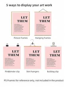 1 Stück rahmenloses "Let Them" rosa minimalistisches Schriftart inspirierendes Leinwandposter - positive Büro- & neutrale Wohnheim-Wanddekoration, Wohnzimmer, Schlafzimmer, Homeoffice Klassenzimmer, Raumdekoration Schlafzimmer, Drucke für die Wand, Poster, beste Geschenkwahl - Rosa und Schwarz - Übersicht 6