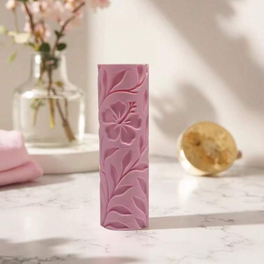 Hibiscus Vine Pattern Clay Relief Texture Roller – DIY Pottery Craft Rolling Pin Tool For Polymer Clay, Ceramic Art, Fondant, Cookie Dough Made Of PLA 3D Tropical Hibiscus Flowers & Twisting Vines Easy Clean Ideal For Summer Tiles, Garden Projects - Hibiscus Vine Pink - View 1