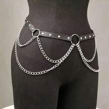1pc Women's Plus Size Sexy Black Belt Waist Chain Gothic Style Corset Dark Studded Tassel Waist Chain Suitable For Daily Commute, Music Festival, Halloween Party, Carnival Use, Overall Design Emphasizes Personalized And Street Style, Suitable For Matching With High-Waist Pants, Dresses Or Stage Outfits, It Is The Perfect Accessory To Create Dark Style, Hot Girl Style Or Nightclub Look - Multicolor a - View 3