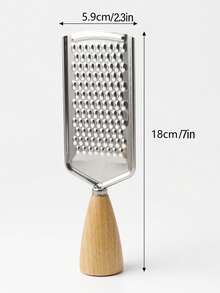 1pc Solid Wood Handle Stainless Steel Ginger Grater, Multifunctional Kitchen Shredder, Cheese & Lemon Grater, Ginger & Garlic Puree Grinder, Baking Tool - Silver - View 9