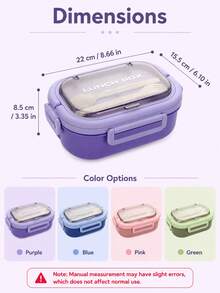 1pc Compartment Sealed Bento Box With Utensils, Multipurpose Food Container Suitable For Pastries, Snacks, Breakfast, Lunch. Portable Insulated Lunch Box, 4 Colors Available. Suitable For Office, Students And Travel - Multicolor - View 5