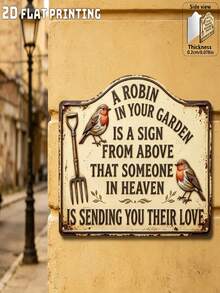 Placa Conmemorativa del Robin del Jardín, Letrero de Arte de Pared de Metal Vintage, Decoración para el Hogar y el Exterior, Regalo de Condolencias, "Robin en el Jardín" Decoración de Jardín, Regalo Conmemorativo para Seres Queridos Fallecidos - Multicolor - Ver 6