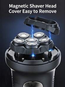 6-Head Electric Shaver For Bald Men, Magnetic Detachable Electric Razor, 6 Floating Rotary Shaving Heads, 800mAh Battery Capacity, LED Power Display, Type-C Charging, IPX7 Waterproof LED Display Wireless Head Shaver, Wet/Dry Use, Suitable For Men's Head And Face, Gift For Husband Or Father, Travel - Multicolor - View 5