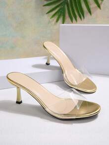 New Women's Summer Fashion High Heel Sandals, Minimalist Elegant Kitten Heel Round Toe Stiletto Women's Shoes, Easy To Match, Suitable For Casual Outdoor Scenes. Solid Color Commute Plain Office, Elegant Women's Sandals, Fashion Women's High Heel Shoes - Gold - View 5