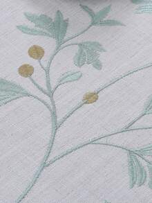 HXARTMIS 1pc Faux Linen Embroidered Floral Table Runner With Tassels, Pastoral Green Leaf And Vine Pattern, Washable Long Tablecloth, Suitable For Dining Room, Coffee Table, Wedding, Party And Home Decor - Baby Blue - View 4