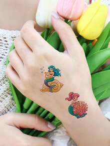 12 Lembar Tato Temporer Putri Duyung, Kuda Laut, Kerang, Bintang Laut, Tema Lautan, Tato Tangan Tahan Air, Stiker Tato Palsu, Hadiah Ulang Tahun untuk Anak Perempuan, Seni Tubuh - MultiWarna - View 4