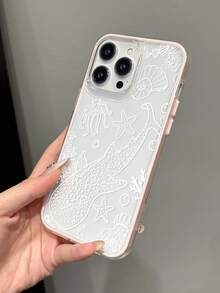 1個極簡線條海洋鯨魚圖案撞色 3合1 粉色邊框透明防滑軟手機殼 適用於 iPhone 11/12/13/14/15/16 Pro Max - 彩色 - 查看 3