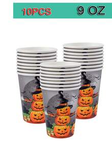 80/60/50/40pcs Halloween Paper Plates And Napkins Set, Disposable Dessert Plates And Napkins, Halloween Theme Birthday Party Decorations, Serves 10 People (Pumpkin Design) - Multicolor - View 8