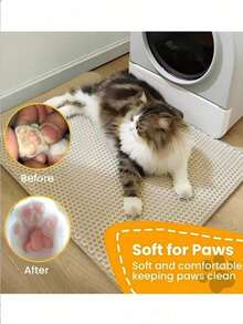 1 pieza Alfombra de doble capa para arena de gato, alfombra antideslizante para limpieza de mascotas, alfombra para rascar, alfombra impermeable para caja de arena de gato y perro - Caqui - Ver 3
