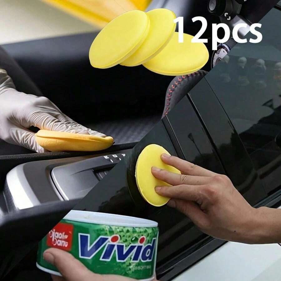 12pcs Round Car & Motorcycle Waxing Polishing Foam Applicator Pads, High Density Foam Car Wax Application Pads - 9.4cm Round Polishing Sponges For Car Waxing - Made Of Polyurethane, Handheld Scrubbing Car Care Supplies