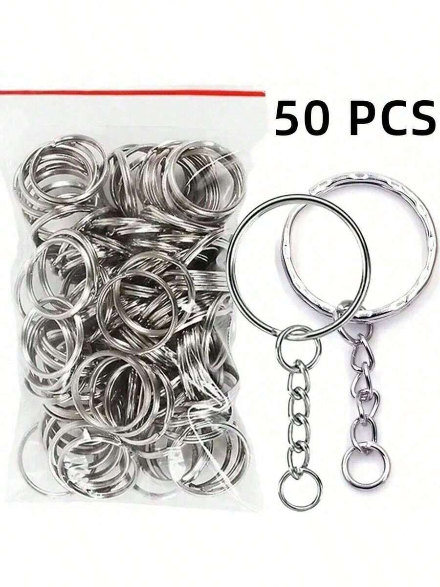 10個/20個/50個/100個/200個/300個 金屬空白鑰匙圈 附鏈條 DIY 珠寶配件 - 鑰匙扣 - 查看 1