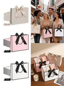 6/1pc Party Gift Bags With Ribbon, Portable Paper Gift Bags, Birthday Gift Bags, Wedding Party Gift Bags, Suitable For Wedding Bridesmaid Gifts, Party Gift Bags - Multicolor - View 3
