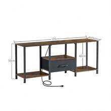 Brown TV Stand With LED Lights, 2 Sockets And USB Ports, 1 Drawer - Rust Brown - View 8
