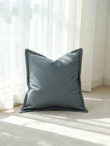Funda de almohada de cuero sintético minimalista y neutra con borde de ala, 45x45cm, funda de cojín de cuero vegano, almohada decorativa de granja moderna para sala de estar, dormitorio y sofá, sin relleno de almohada - azul cielo grisáceo - Ver 14