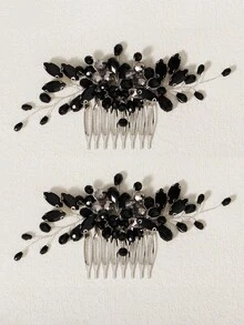 Elegant Black Crystal Hair Comb Vintage Handmade Beaded Hair Clip Wedding Bridal Hair Accessories For Women Party Banquet Prom - Black - View 11