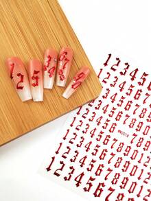 Red Digital Pattern Nail Stickers With Adhesive DIY Nail Art Decoration 2pcs/Pack - Red - View 4