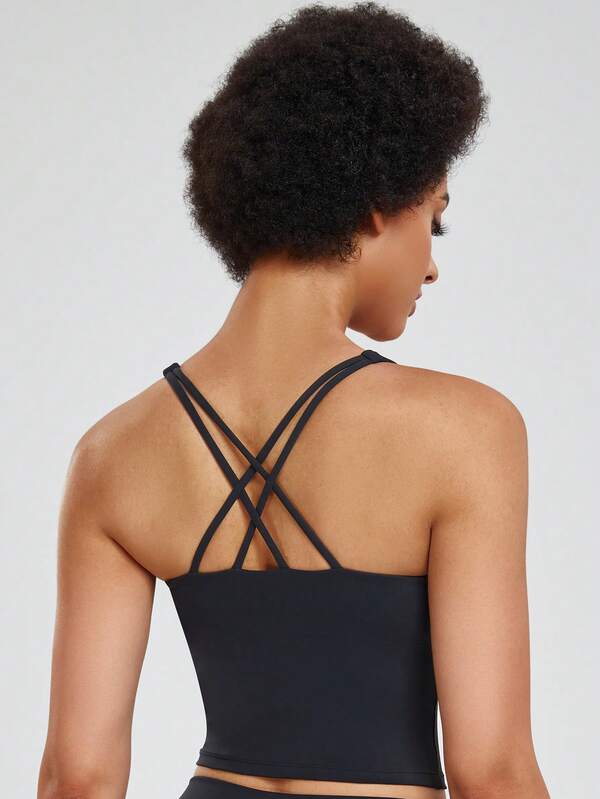  MELENECA Tops de entrenamiento largos con tirantes para mujer, sujetador deportivo acolchado para yoga con espalda cruzada