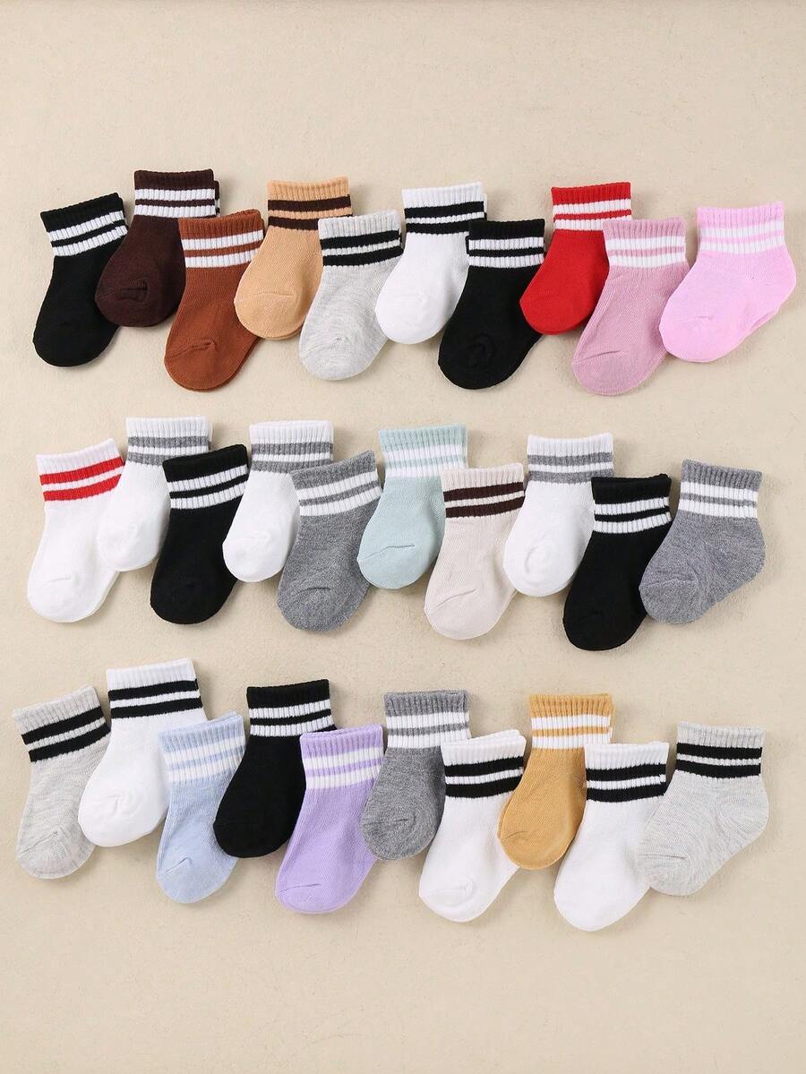 10 Pairs Random Style Baby Socks, Sports Striped Football Pattern, World Cup Theme, Baby Supplies, Baby Accessories, Boys Socks - Multicolor - View 1