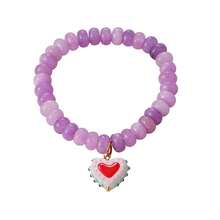 1pc Bohemian Flirty Style Y2K Creative Fashion Elegant Exquisite Gorgeous Minimalist Dopamine Color Natural Stone Beaded Resin Colorful Heart Pendant Elastic Bracelet For Women Sisters Couples Prom/Graduation Jewelry Gift, Suitable For Daily Wear, Dating, Party, Holiday, Summer Beach Vacation (Bead Color Random) - Hand Strap - View 11