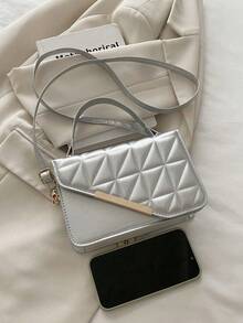 Mini Fashion Embossed Quilted Square Handbag - Bright silver - View 6
