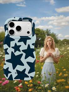 GIIPPA 1 pieza Funda de teléfono con base verde y diseño de patrón de estrellas azul oscuro, funda de teléfono ondulada para teléfono 17 Pro Max, compatible con teléfono 16 Pro Max, 15 Pro Max, 14 Pro Max, funda de teléfono de moda premium estilo coreano, compatible con 11/12/13/14/15/16 Pro Max Plus, diseño elegante adecuado para hombres y mujeres, ¡regalo perfecto para novia en Navidad, Día de San Valentín, Pascua, temporada de bodas y cumpleaños! - Multicolor - Ver 7