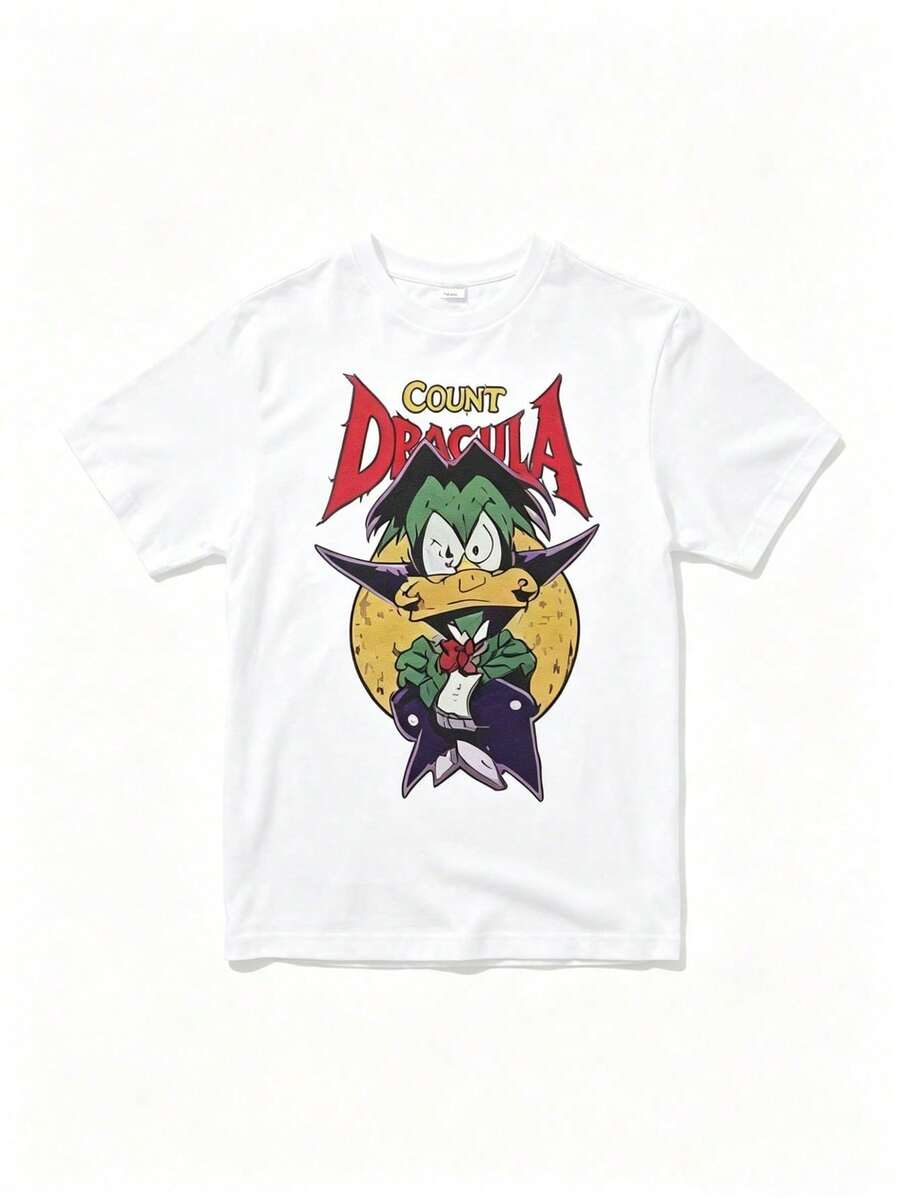 Camiseta retro del Condeácula, camiseta con estampado de guitarra de rock, camiseta casual de manga corta para primavera, verano y otoño, un gran regalo - Blanco - Ver 1