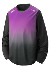 Men's Crew Neck Sports Casual Long Sleeve T-Shirt, Gradient Color Fitness Running Long Sleeve T-Shirt Top, Suitable For Outdoor Activities, Men's Sports T-Shirt Top - Purple - View 1