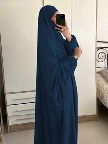1件穆斯林女款祈禱頭巾，寬鬆長袍設計，隱私性佳，高級吉爾巴布伊斯蘭服飾 - 彩色 - 查看 11