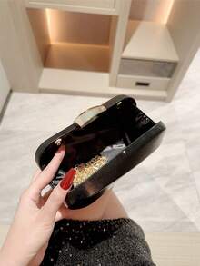 1個靜奢風不對稱造型方盒晚宴手拿包，浪漫婚禮手提包，春夏斜背鏈條包，新娘正式派對包，舞會手拿包，優雅晚禮服包 - 黑色 - 查看 5