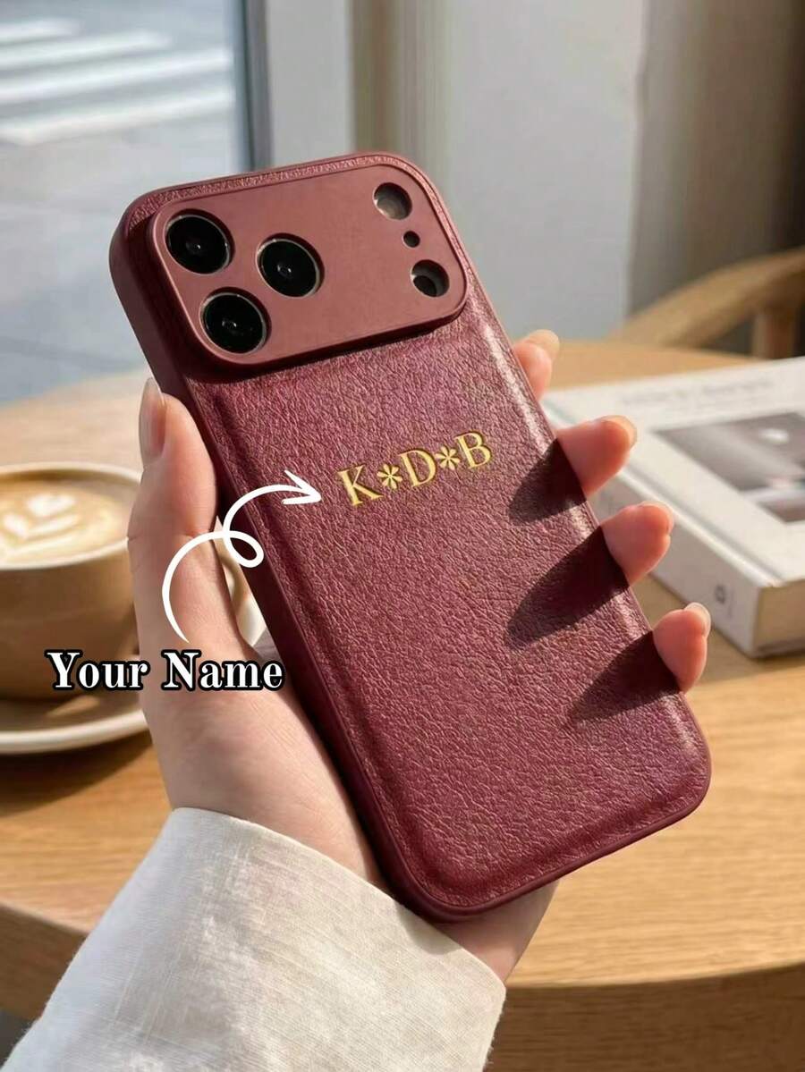 個性化客製化字母姓名手機殼，適用於 iPhone 17 16 15 14 13 Pro Max Plus Air，3D 壓紋荔枝紋 PU 皮革保護殼，理想禮物