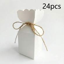 KEXINGYIYI 12/24pcs Unique Petal-Cut Kraft & White Vase Box, Romantic Wedding Favor Box, Party Gift Packaging Box With Twine - White - View 11
