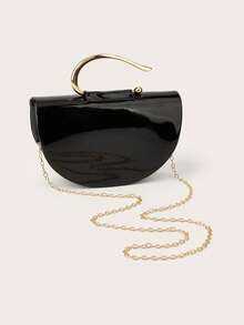 Elegant Patent Leather Women's Handbag, Minimalist Clutch Bag With Chain, Lightweight Luxury Handbag For Parties/Evenings, Perfect Birthday Gift For A Girlfriend, Suitable For Parties - 薑色 - 查看 5