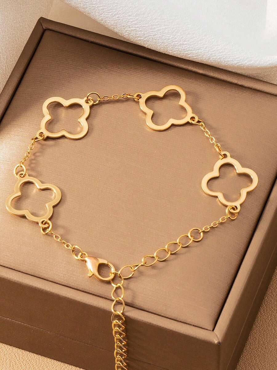 1 pieza Pulsera minimalista de trébol de cuatro hojas de la suerte, joyería elegante y dulce de flor de cuatro hojas estilo francés (Caja de regalo no incluida) - Estilo 4 - Ver 1