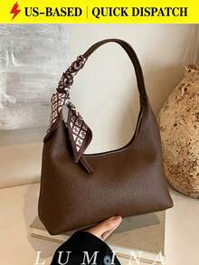 1pc Brown/White Summer Minimal Women's Shoulder Bag With Scarf, Vintage Crescent Hobo Bag Leather Bags Women Carteras Para Mujer - 彩色 - 查看 1