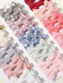 10pcs Solid Color Embroidered Bow Hair Clips, Spring/Summer Travel & Daily Outfit Accessories - Mixed color - View 7