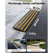 Car Driveway Rubber Curb Ramp, 33069 Lbs Load Capacity, 2.6 Inch Rise Curbside Bridge Ramp With Yellow Reflective Strips, Suitable For Loading Dock, Warehouse, Garage, Sidewalk (1 Pack) - 33069 Lbs - View 3