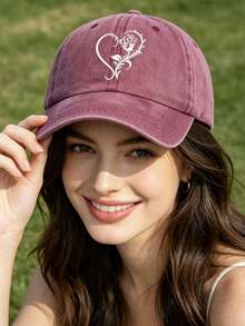 Men's Baseball Cap New Heart Rose Print Washed Distressed Soft Top Vintage Sun Hat Baseball Cap - Retro Baseball Cap - View 1