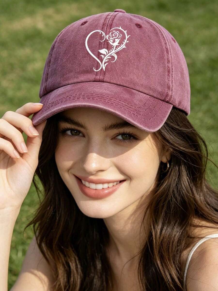 Men's Baseball Cap New Heart Rose Print Washed Distressed Soft Top Vintage Sun Hat Baseball Cap - Retro Baseball Cap - View 1