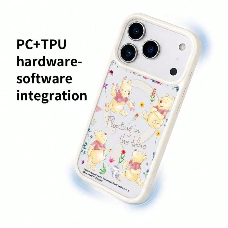 1pc Disney Winnie The Pooh Acrylic Magnetic Phone Case, Cute & Adorable, Anime Cartoon Design, Wireless Charging Compatible, Unisex Protective Shell Compatible With Iphone 17/17 Pro/17 Pro Max/17/16/15/14/13/12 Series - White - View 1
