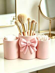1pc 3-Slot Bowknot Toothbrush Holder, Makeup Brush Storage Rack, Bathroom Storage Box, Cotton Swab/Toothpick Organizer, Electric Toothbrush And Toothpaste Bathroom Organizer, Home Countertop Storage Cup, Decorative Ornament, Home Decor - Multicolor - View 12
