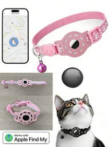 1 pieza Collar reflectante ajustable para gato, collar localizador para mascota compatible con Apple Find My Tracker, diseño de estampado animal de 7-9 pulgadas, collar removible para gatos, no compatible con Android - Multicolor - Ver 16