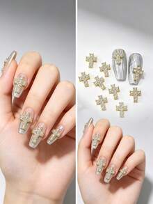 10 pièces/20 pièces Décoration d'ongles style punk en alliage de croix, accessoires de gemmes d'ongles 3D brillantes de style européen et américain, décoration d'ongles faux strass Y2K, accessoires de décoration DIY multifonctionnels, fournitures d'art d'ongles d'été, breloques d'ongles - Multicolore - Voir 11