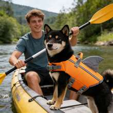Metglad Dog Life Jacket, Cute Fish Fin Design Pet Swimming Vest, High Reflectivity And Excellent Buoyancy, Equipped With Sturdy Rescue Handle And Towing Ring, Adjustable Size, Suitable For Small, Medium And Large Dogs - Burnt Orange - View 4