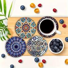 6pcs Wooden Coasters, 2D Flat Printing, Beverage Mats, Creative Coffee Mats, Home Decor, Tabletop Protection. 1 Set 6pcs, 300 Sets 1800pcs - Multicolor - View 3