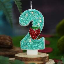 1pc Ritual Number Birthday Candle, Strawberry Decorated Cake Candle, 0-9 Mint Blue Glitter Number Candle, Suitable For Birthday Cake And Big Holiday Party, Unisex - Mint Blue - View 4