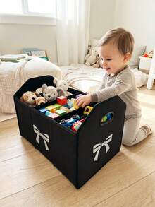 1pc, Compartment Storage Box, Storage Bin, Dirty Laundry Basket, Laundry Basket, Large Capacity Foldable, Cartoon Bow Pattern Printed Foldable Compartment Storage Box, Suitable For Baby Room Multi-Purpose Storage Box, Bedroom, Baby Clothes, Under Bed Storage, Baby Toys Storage Box - Multicolor - View 4