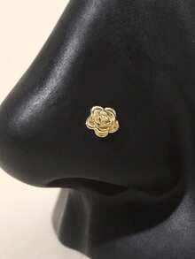 1 pieza Anillo de nariz en forma de L chapado en oro de 18K de acero inoxidable con diseño de flor de rosa, adecuado para perforaciones de nariz/oreja de verano, disponible en diseños de mariposa, rosa, circonita, flor, estilo Y2K y gótico, accesorios de perforación corporal para pendientes de nariz, aros de cartílago, etc. - Amarillo Oro - Ver 1