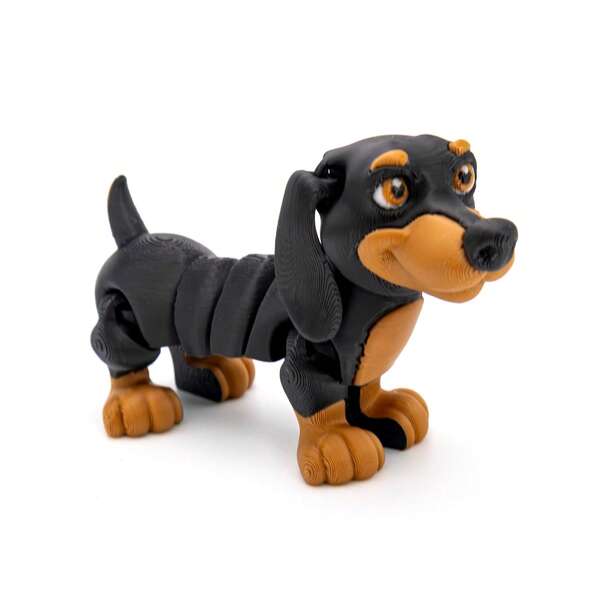 3D Printed Fully Articulated Dachshund Figurine, Segmented Long Body With Flexible Bending, Classic Black & Brown Realistic Color Scheme, Cute Desktop & Car Decor, Stress-Relief Collectible Creative Gift For Dog Lovers