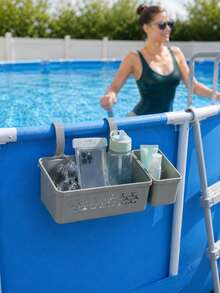 1 Set Upgraded Poolside Storage Basket With Cup Holder, Large Capacity Ground Pool Storage Rack, Hanging Poolside Storage Bag, Suitable For Drinks, Towels, Sunscreen, Goggles, Phone And Swimming Accessories - Multiple Styles - View 9
